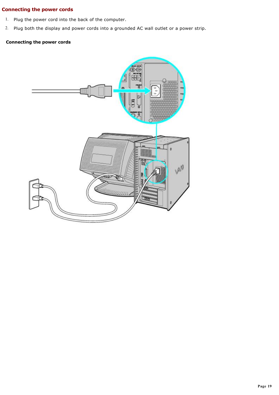 Connecting the power cords | Sony PCV-RX650 User Manual | Page 19 / 88