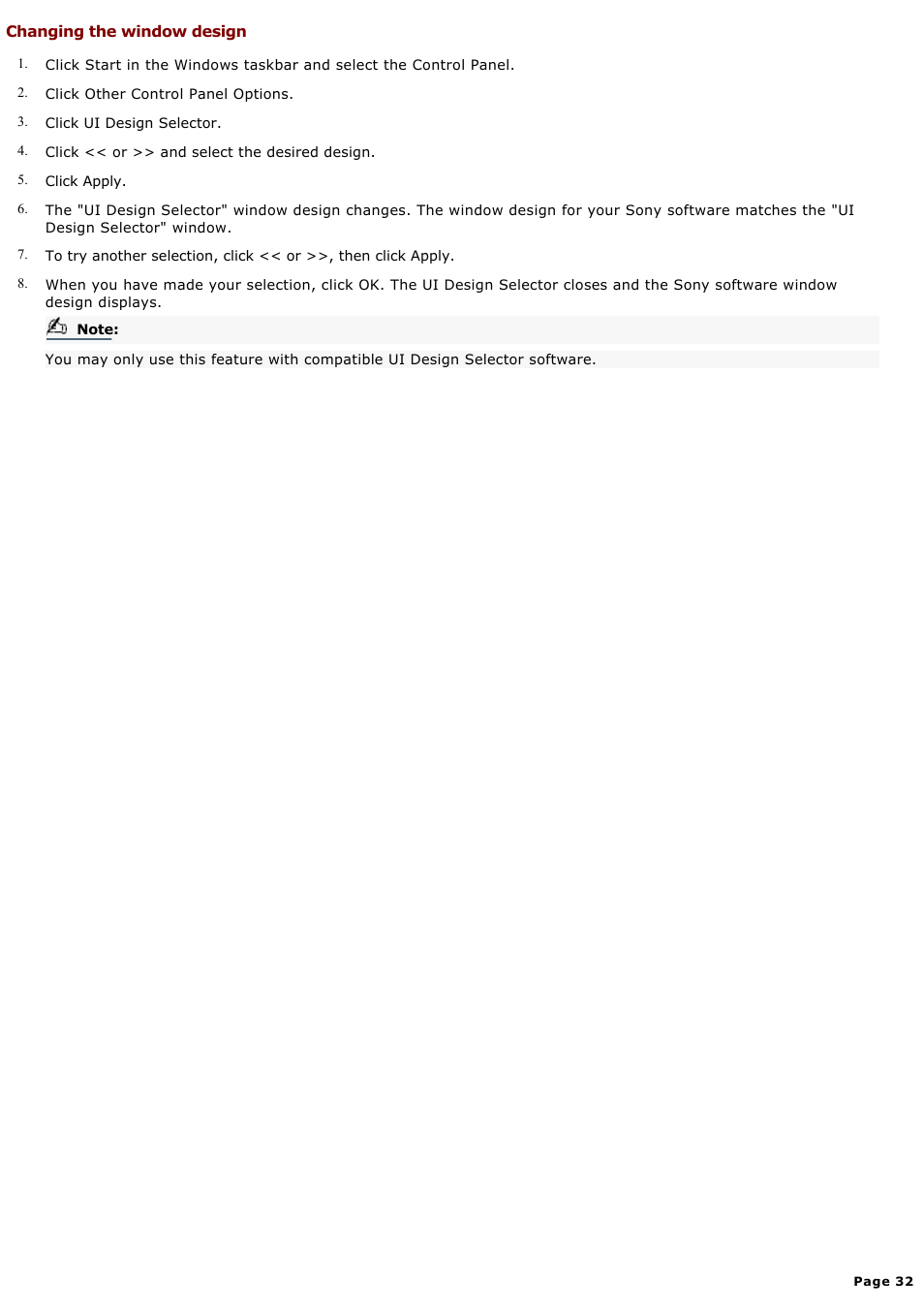 Changing the window design | Sony PCV-RX650 User Manual | Page 32 / 88