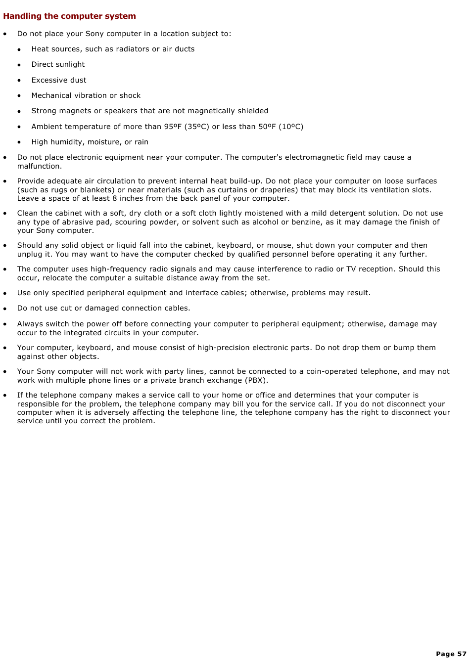 Handling the computer system | Sony PCV-RX650 User Manual | Page 57 / 88