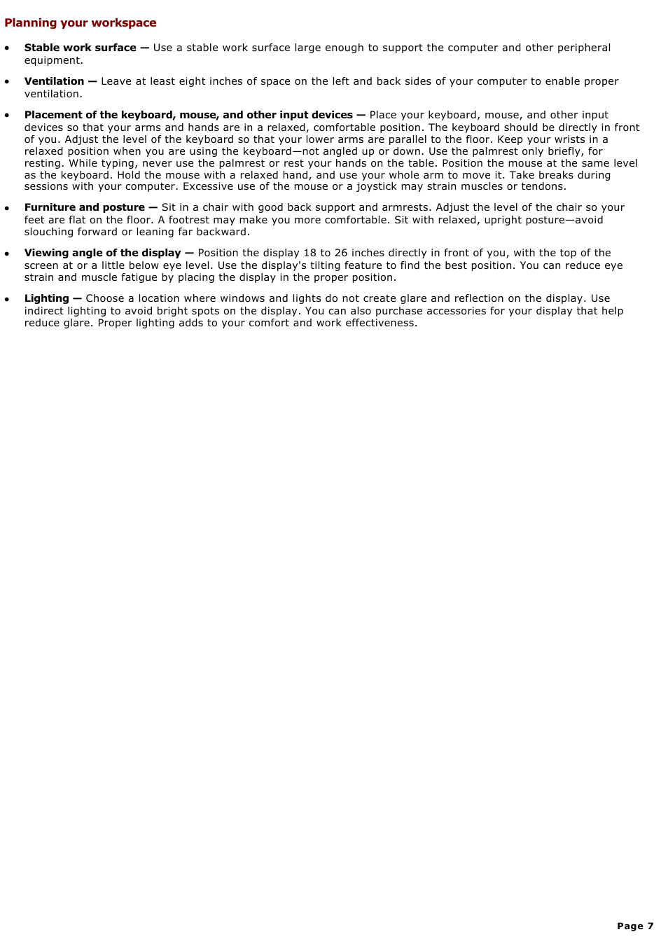 Planning your workspace | Sony PCV-RX650 User Manual | Page 7 / 88