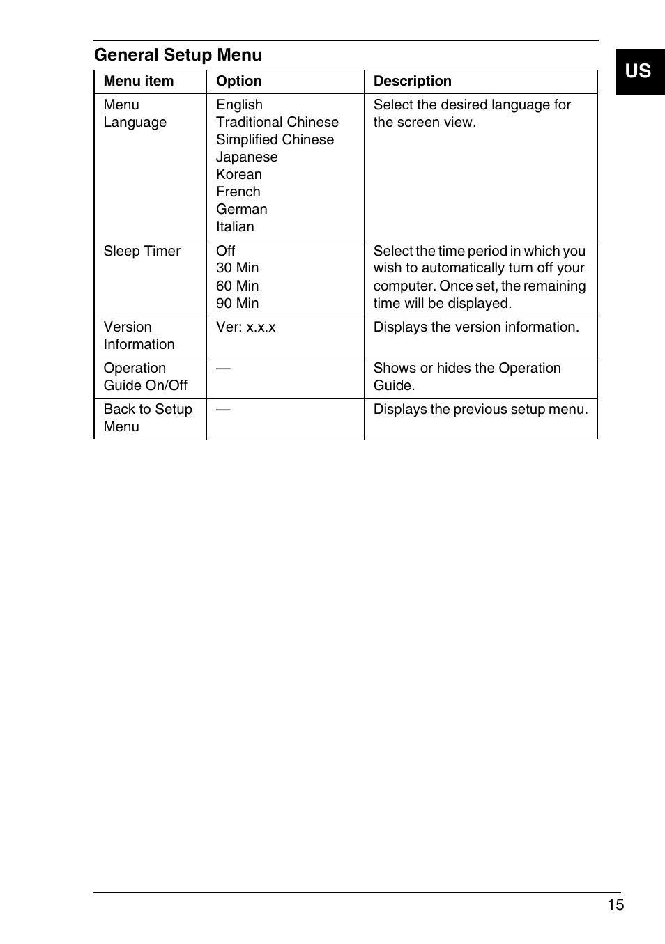 General setup menu | Sony VGN-TXN29N User Manual | Page 17 / 36