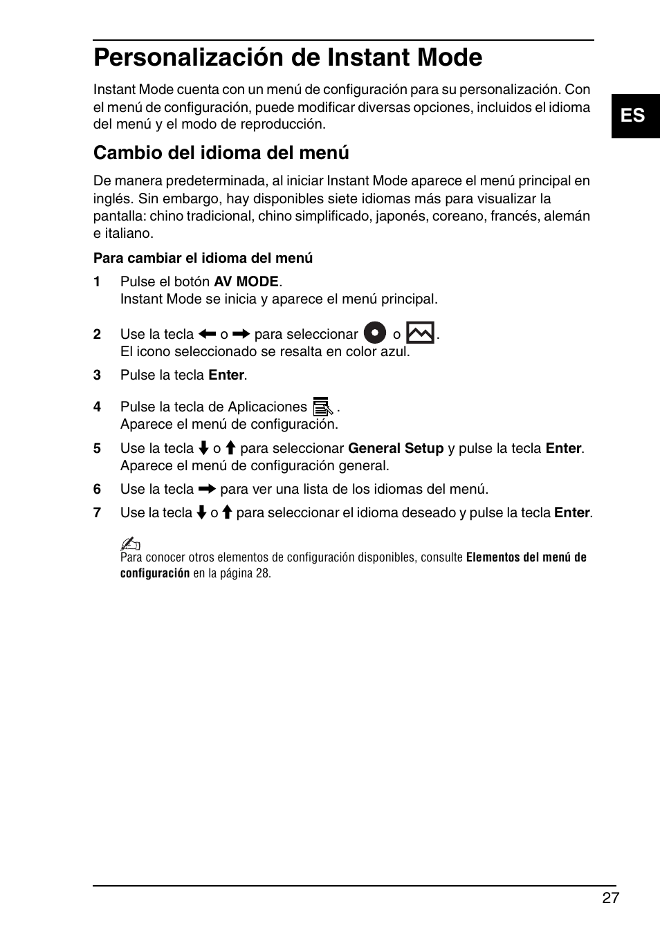 Personalización de instant mode, Cambio del idioma del menú | Sony VGN-TXN29N User Manual | Page 29 / 36