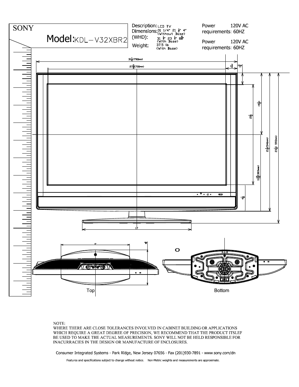 Sony KDL-V32XBR2 User Manual | 3 pages