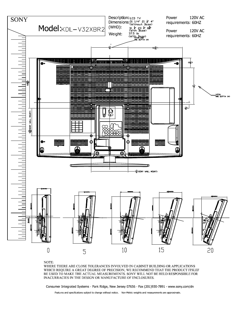 Model, Sony | Sony KDL-V32XBR2 User Manual | Page 2 / 3