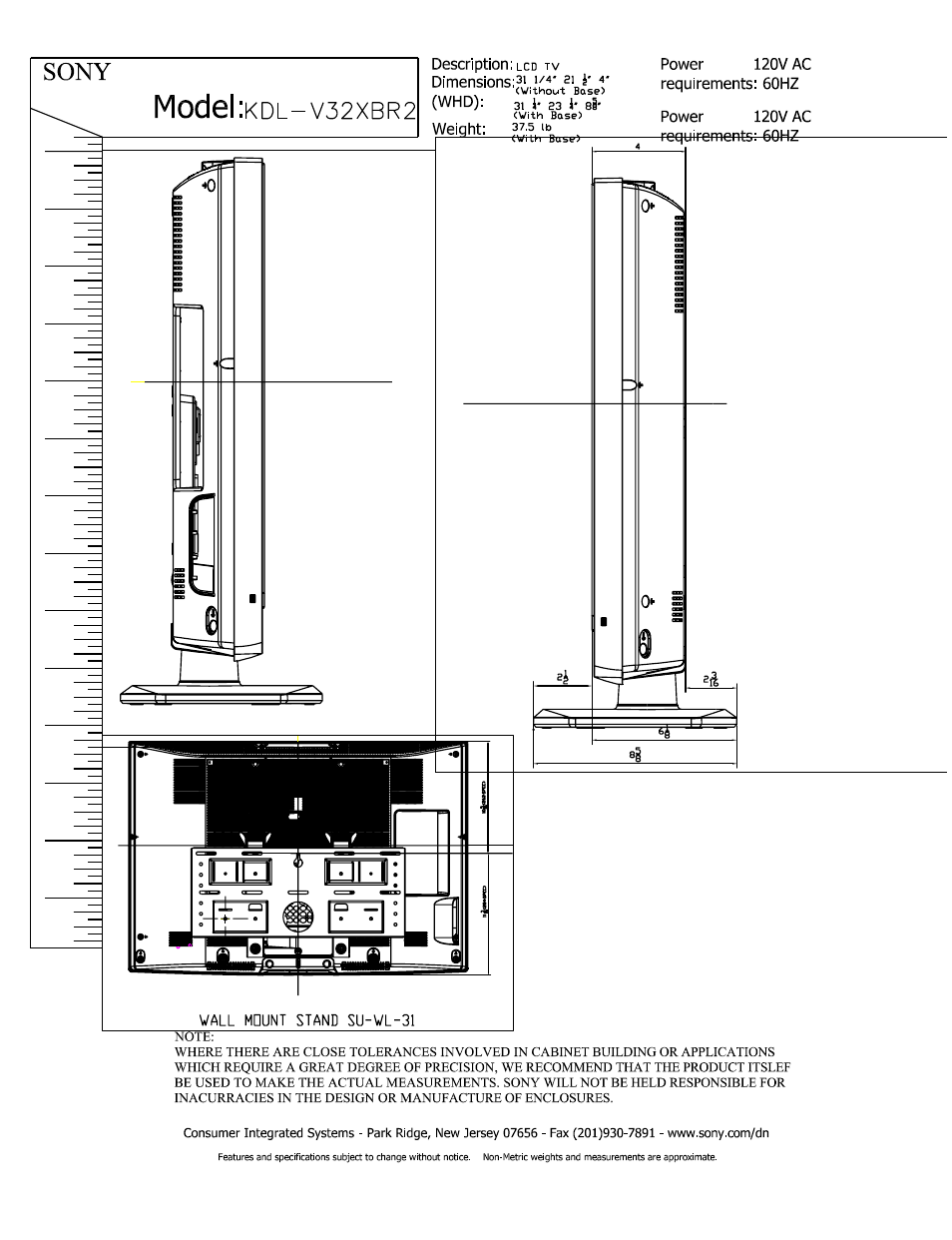 Model:kdl-v32xbr2, Sony | Sony KDL-V32XBR2 User Manual | Page 3 / 3