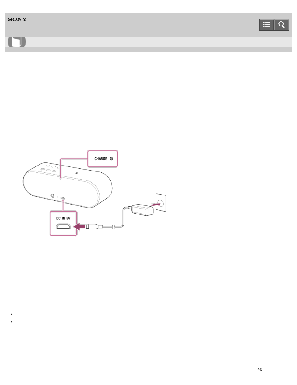 Connecting to an ac outlet, Help guide | Sony SRS-X2 User Manual | Page 44 / 92