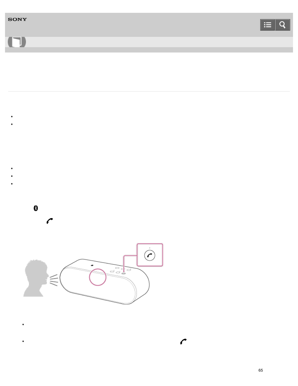 Receiving a call, Help guide | Sony SRS-X2 User Manual | Page 69 / 92