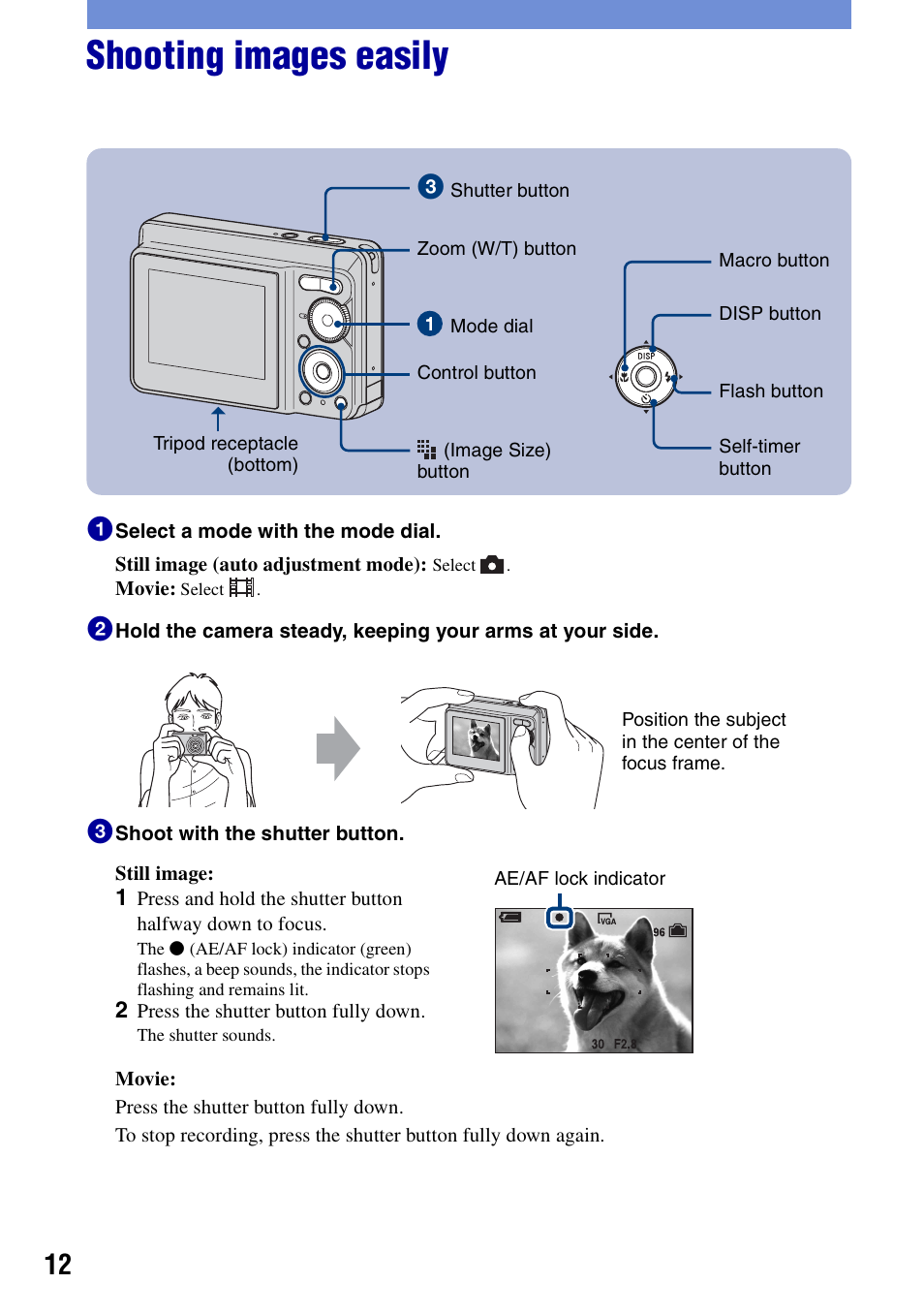 Shooting images easily | Sony DSC-S730 User Manual | Page 12 / 32