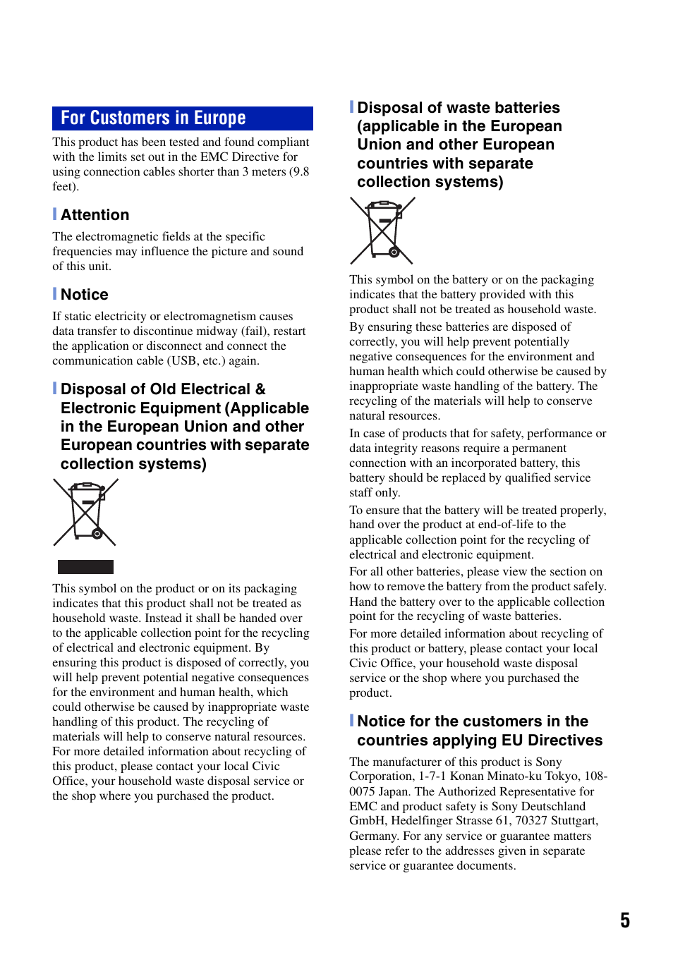 For customers in europe | Sony DSC-S730 User Manual | Page 5 / 32