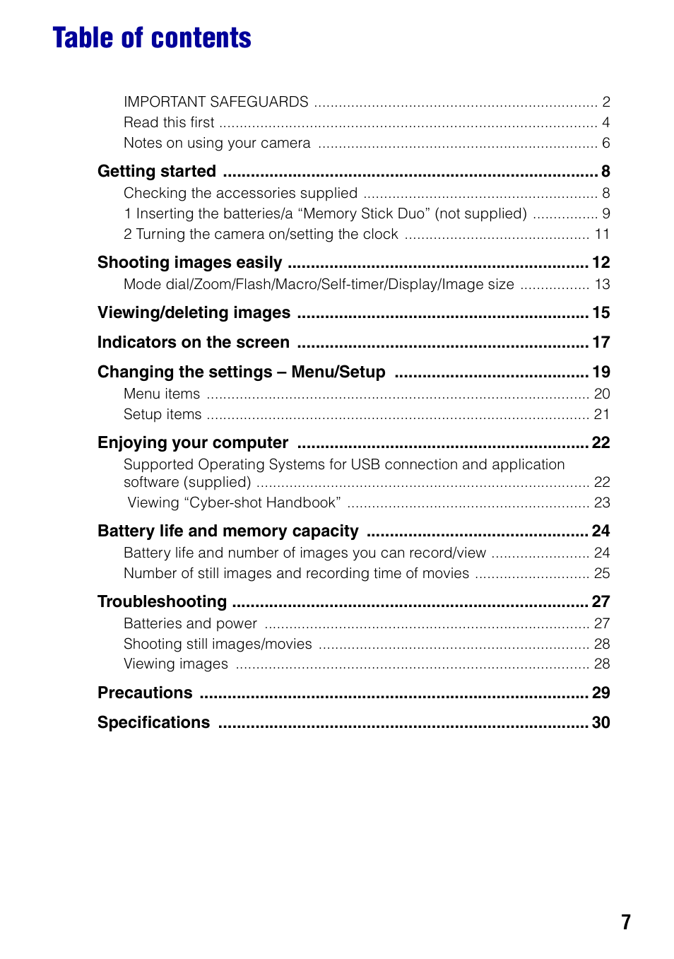 Sony DSC-S730 User Manual | Page 7 / 32