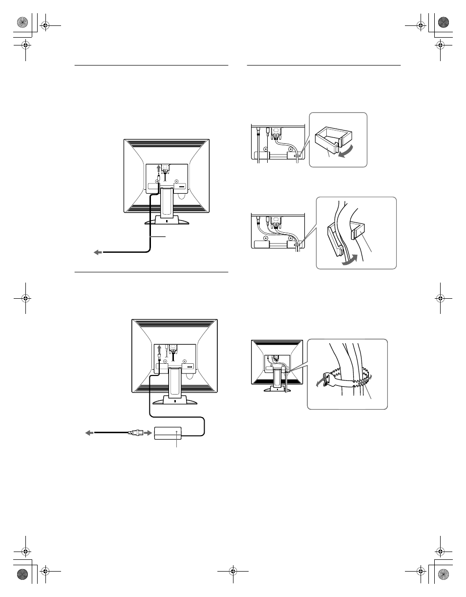 Step 3: connect the audio cord, Step 4: connect the power cord, Step 5: secure the cords and close the back cover | Step 3, Step 4, Step 5 | Sony SDM-M61 User Manual | Page 8 / 104