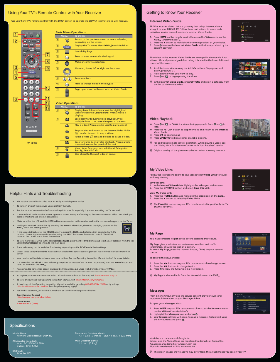 Helpful hints and troubleshooting specifications | Sony KDL-40WL140 User Manual | Page 2 / 2