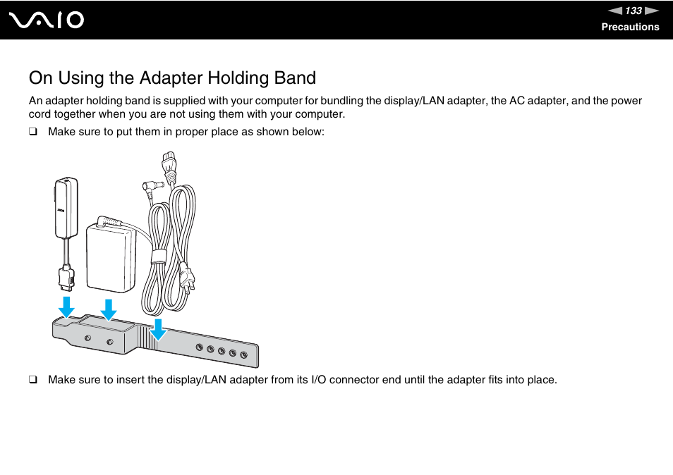 On using the adapter holding band | Sony VGN-UX180P User Manual | Page 133 / 189