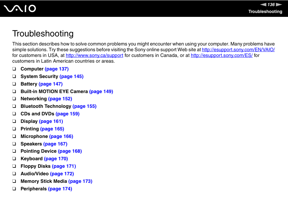 Troubleshooting | Sony VGN-UX180P User Manual | Page 136 / 189