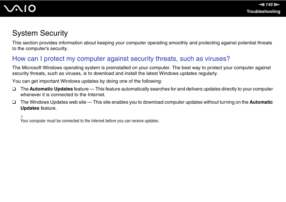 System security | Sony VGN-UX180P User Manual | Page 145 / 189