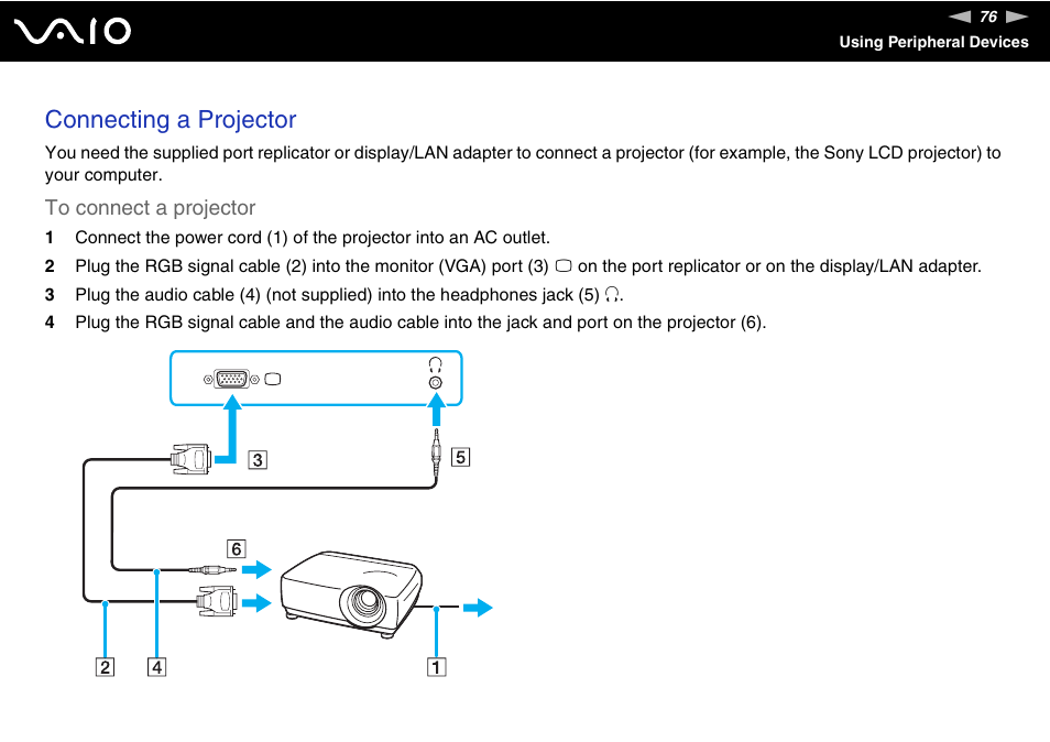 Connecting a projector | Sony VGN-UX180P User Manual | Page 76 / 189