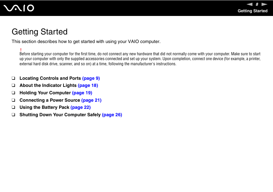 Getting started | Sony VGN-UX180P User Manual | Page 8 / 189