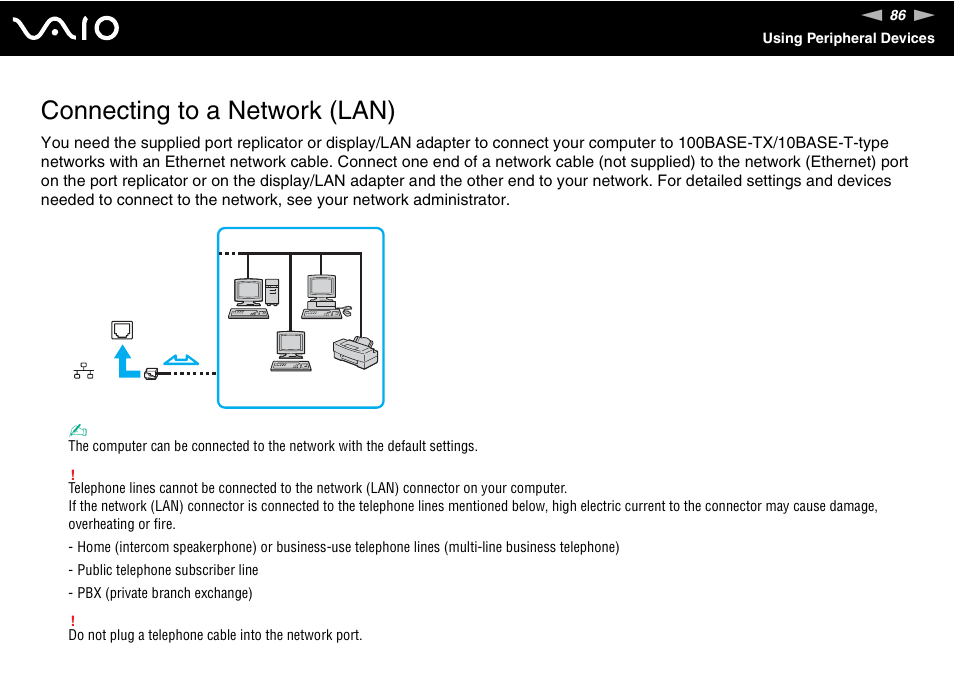 Connecting to a network (lan) | Sony VGN-UX180P User Manual | Page 86 / 189