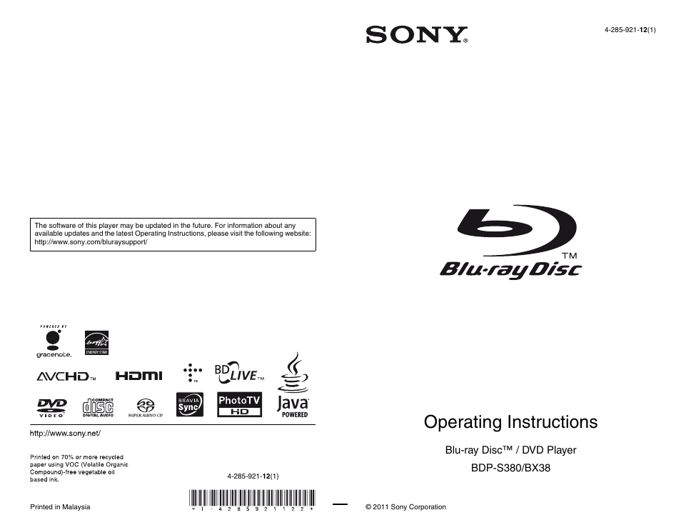 Sony BDP-S380 User Manual | 31 pages