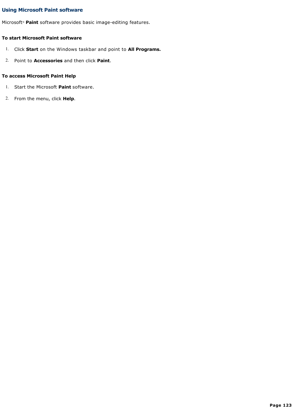 Using microsoft paint software | Sony PCV-RZ31G User Manual | Page 123 / 223
