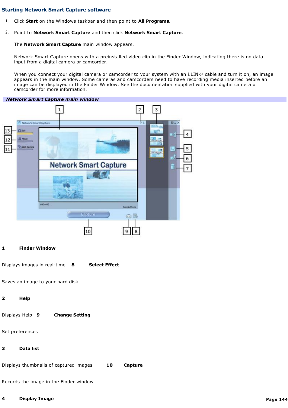 Starting network smart capture software | Sony PCV-RZ31G User Manual | Page 144 / 223