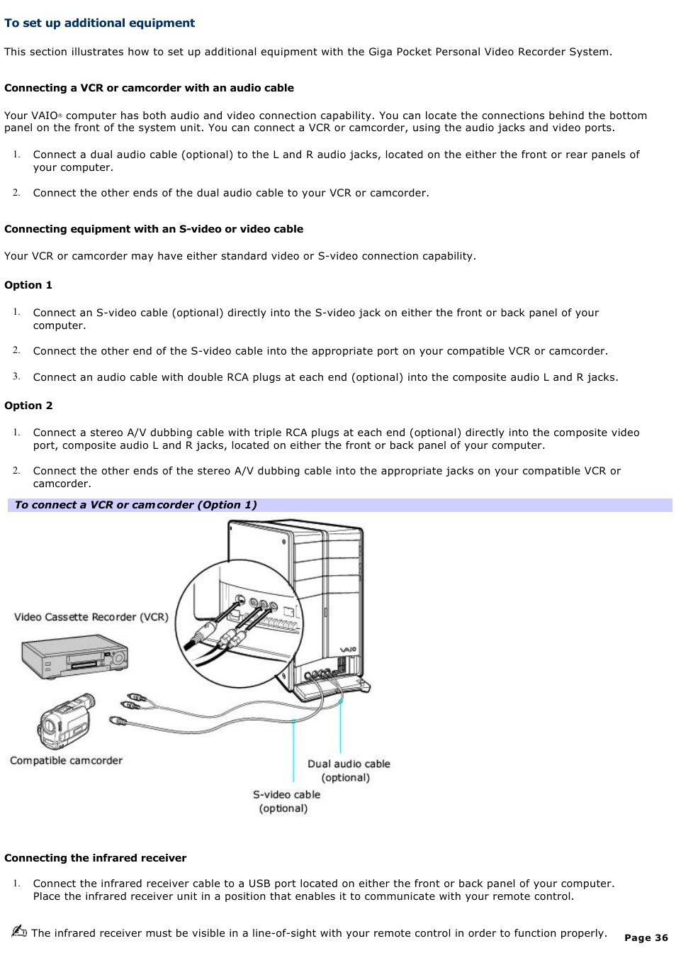 To set up additional equipment | Sony PCV-RZ31G User Manual | Page 36 / 223