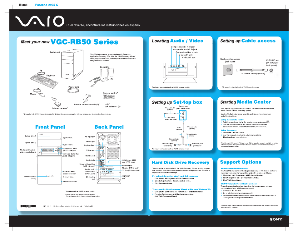 Sony VGC-RB51P User Manual | 1 page