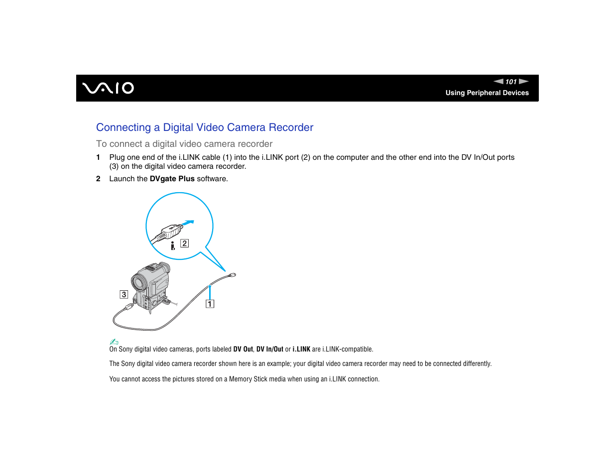 Connecting a digital video camera recorder | Sony VGN-FE570G User Manual | Page 101 / 194