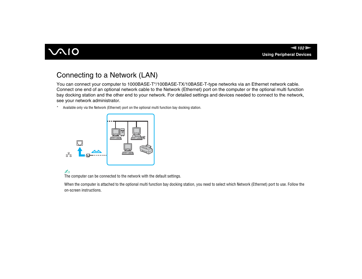 Connecting to a network (lan) | Sony VGN-FE570G User Manual | Page 102 / 194