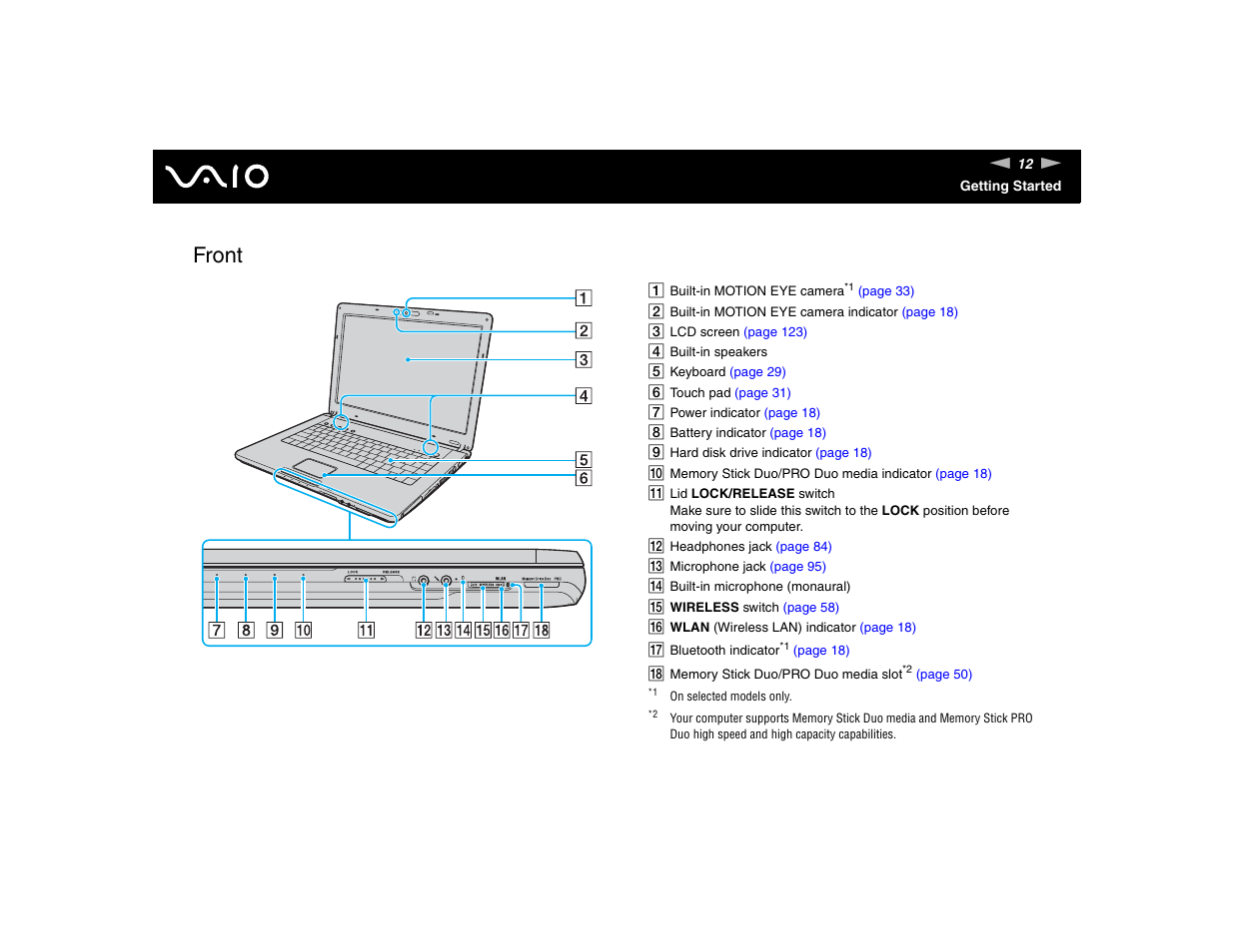 Front | Sony VGN-FE570G User Manual | Page 12 / 194