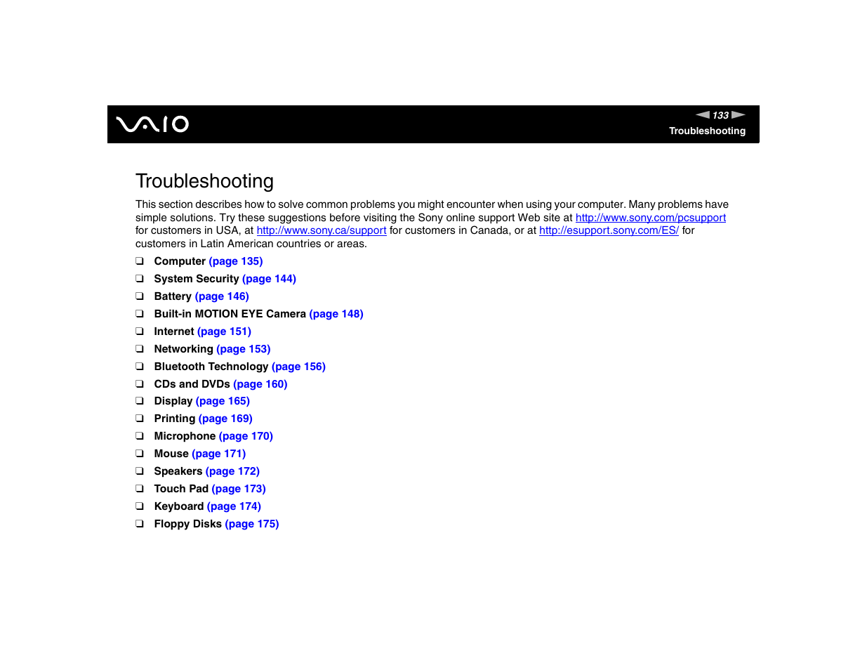 Troubleshooting | Sony VGN-FE570G User Manual | Page 133 / 194