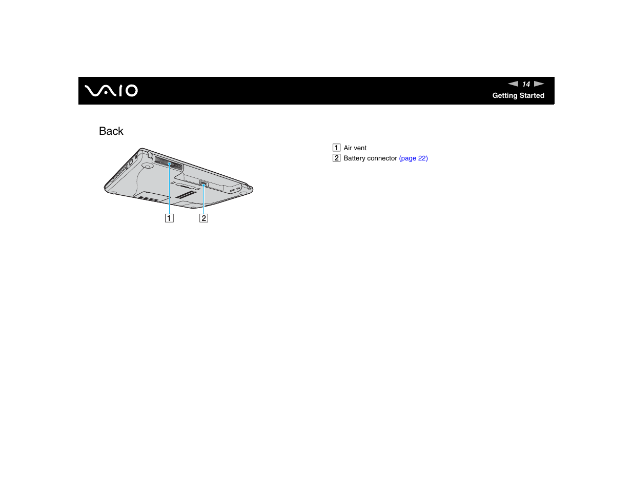 Back | Sony VGN-FE570G User Manual | Page 14 / 194