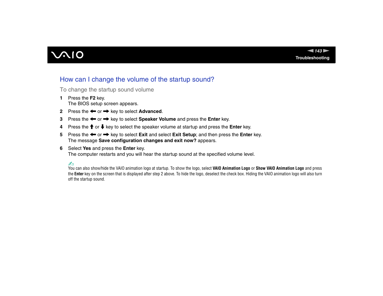 How can i change the volume of the startup sound | Sony VGN-FE570G User Manual | Page 143 / 194