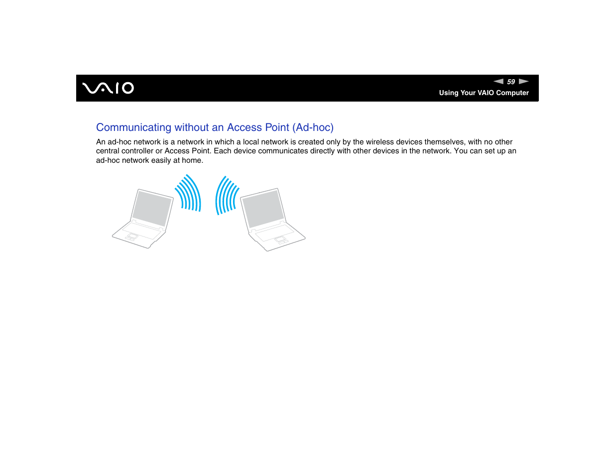 Communicating without an access point (ad-hoc) | Sony VGN-FE570G User Manual | Page 59 / 194