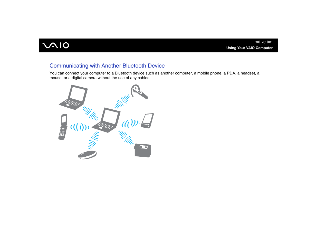 Communicating with another bluetooth device | Sony VGN-FE570G User Manual | Page 70 / 194