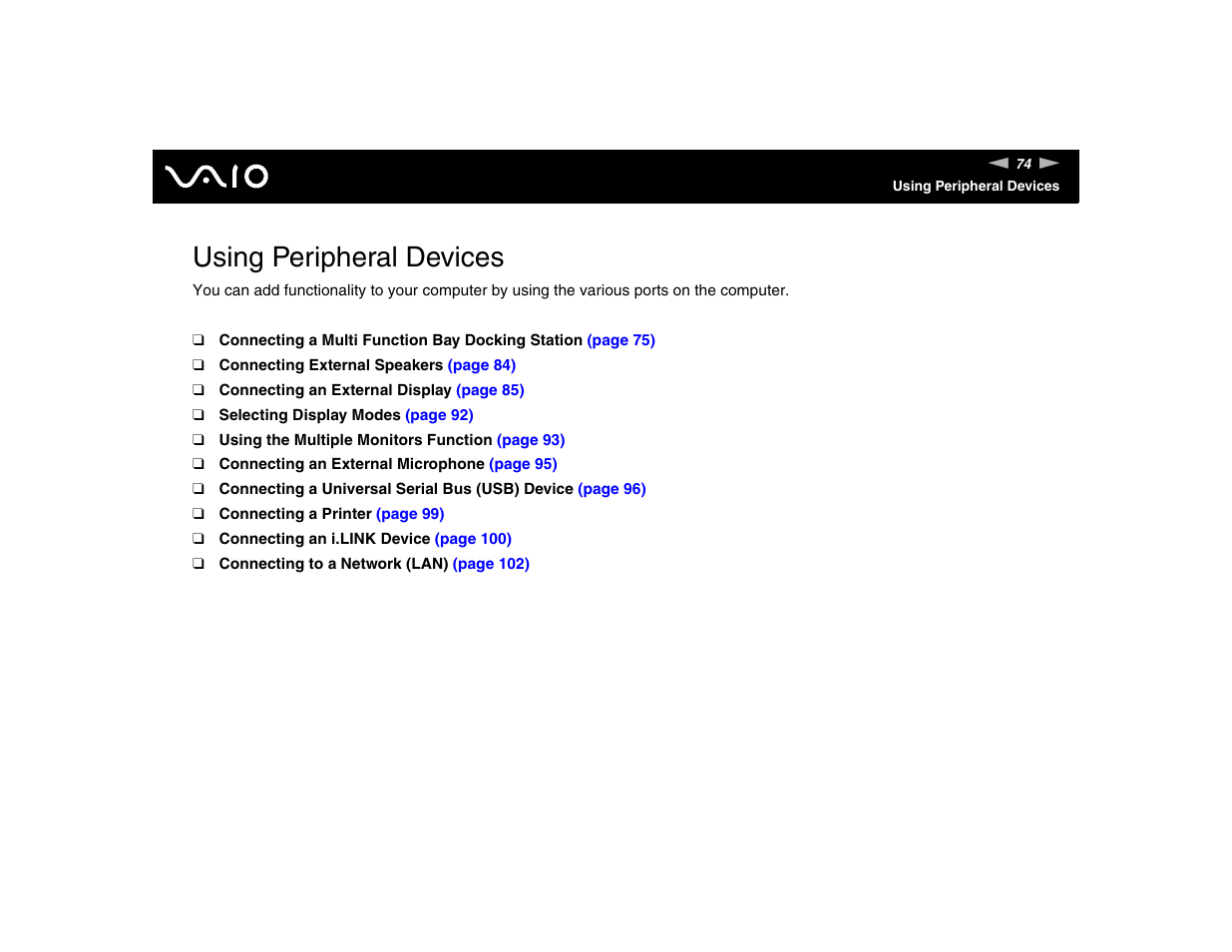 Using peripheral devices | Sony VGN-FE570G User Manual | Page 74 / 194