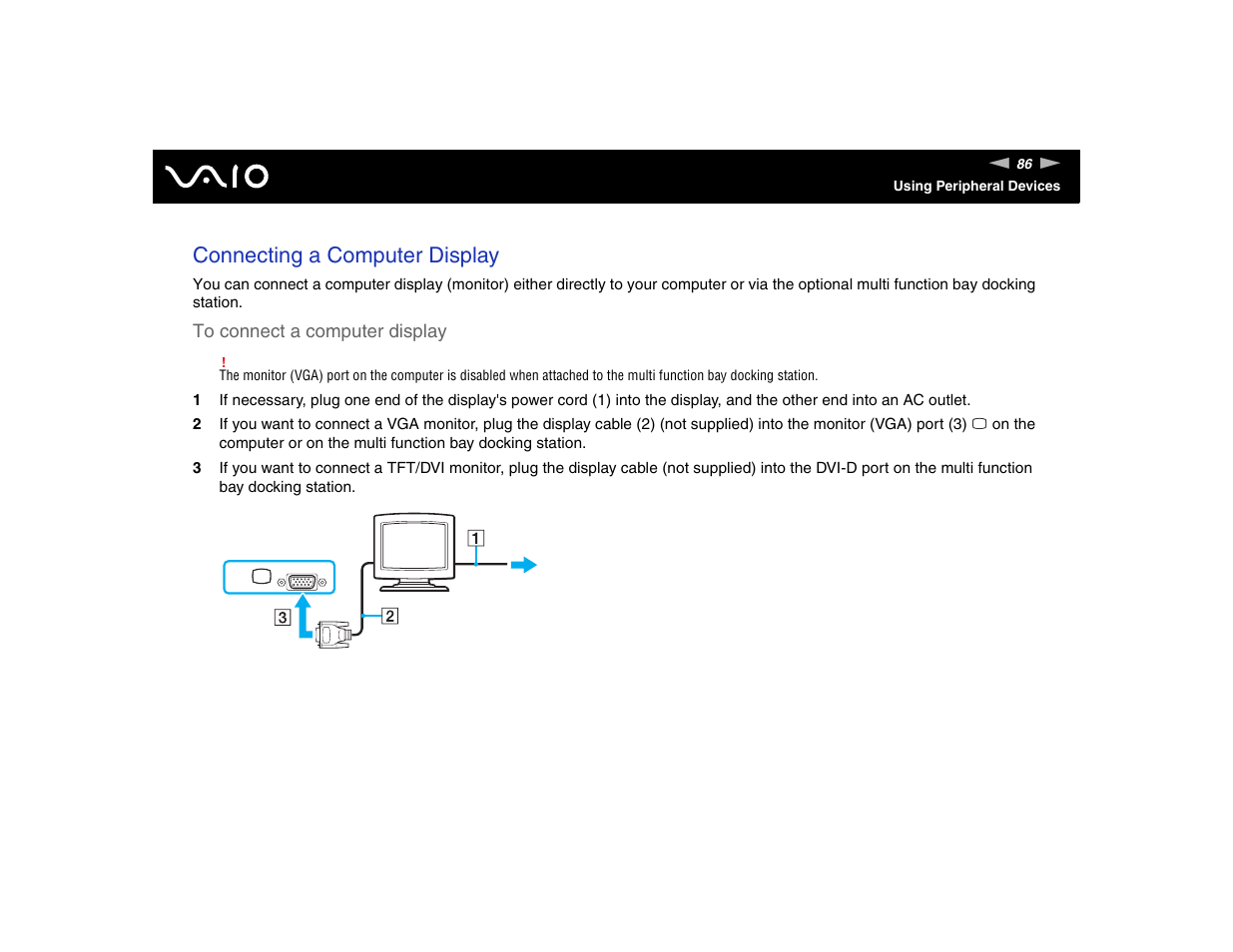 Connecting a computer display | Sony VGN-FE570G User Manual | Page 86 / 194