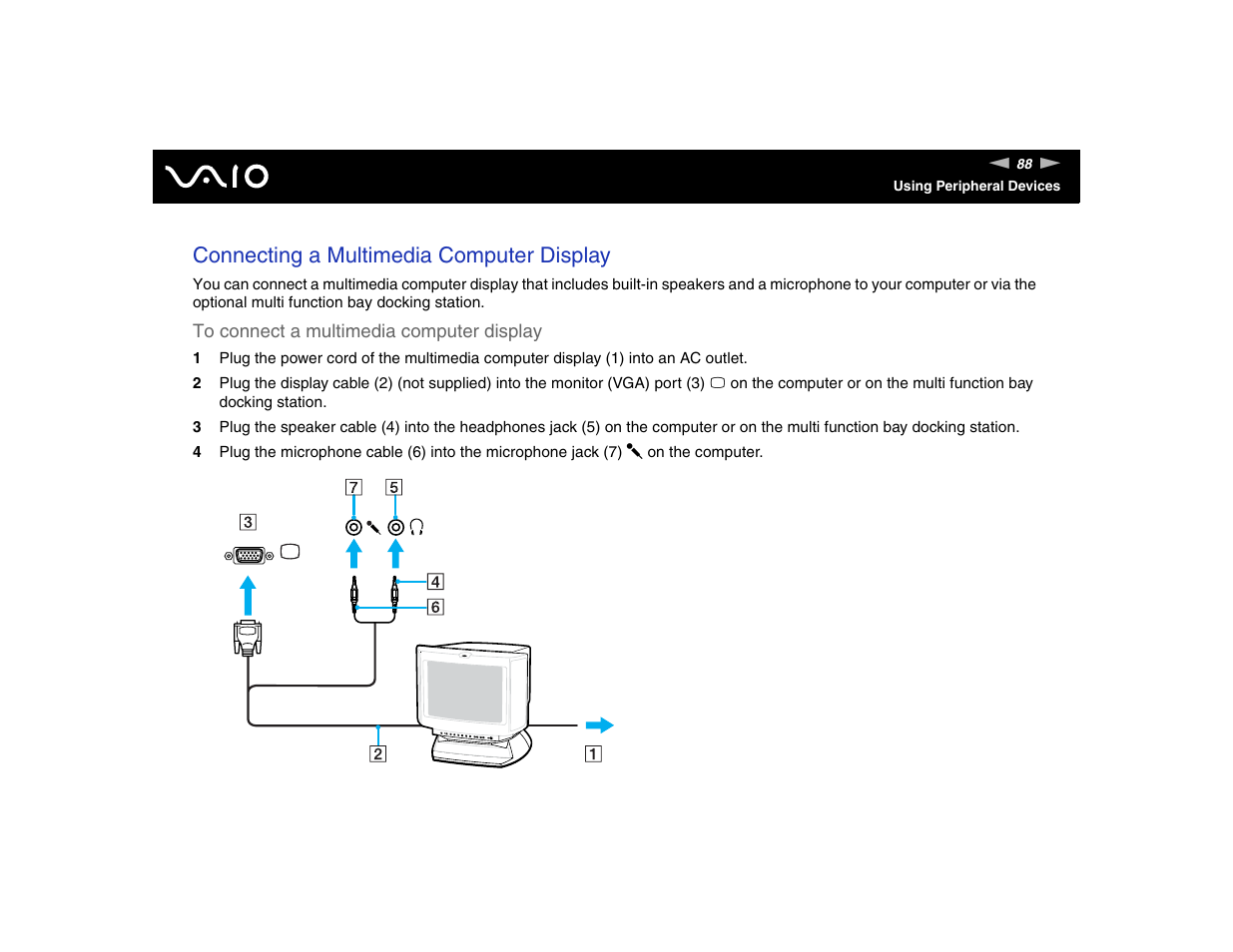 Connecting a multimedia computer display | Sony VGN-FE570G User Manual | Page 88 / 194