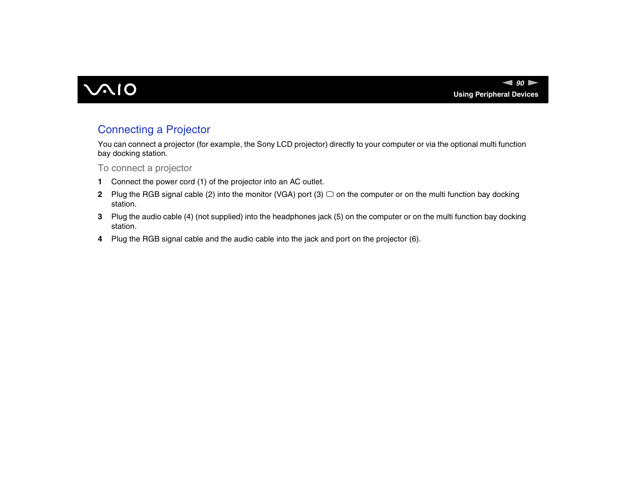 Connecting a projector | Sony VGN-FE570G User Manual | Page 90 / 194