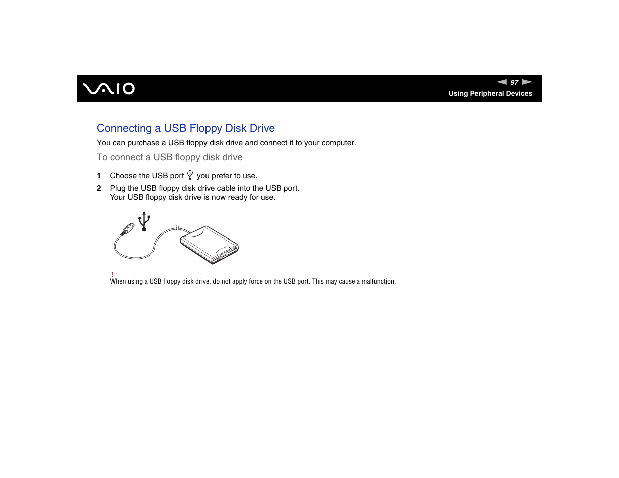 Connecting a usb floppy disk drive | Sony VGN-FE570G User Manual | Page 97 / 194