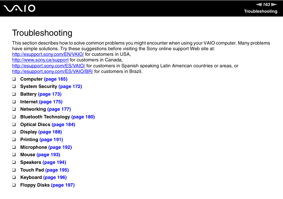 Troubleshooting | Sony VGN-TXN27N User Manual | Page 163 / 218