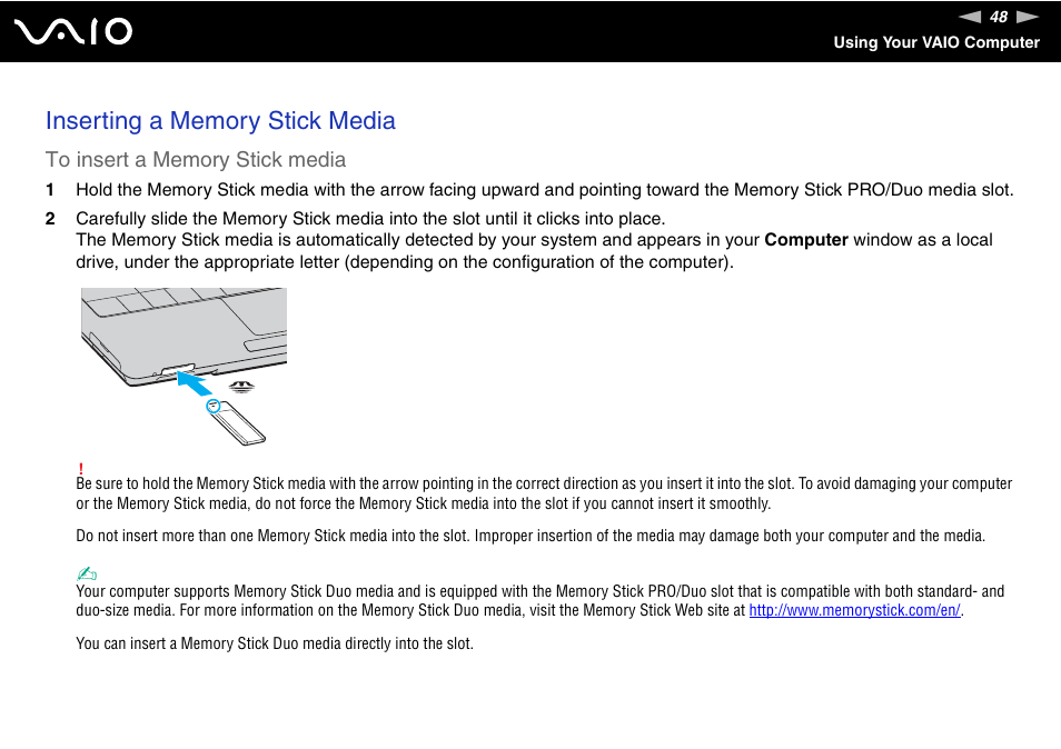 Sony VGN-TXN27N User Manual | Page 48 / 218