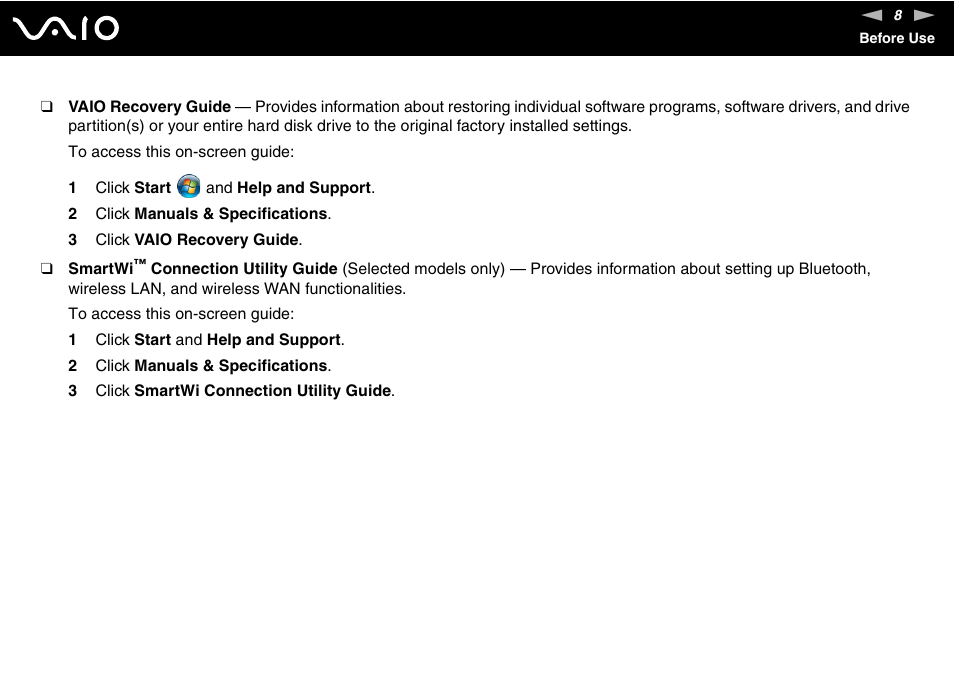 Sony VGN-TXN27N User Manual | Page 8 / 218