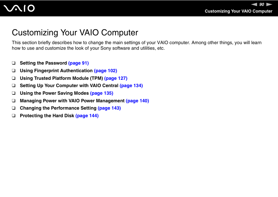 Customizing your vaio computer | Sony VGN-TXN27N User Manual | Page 90 / 218