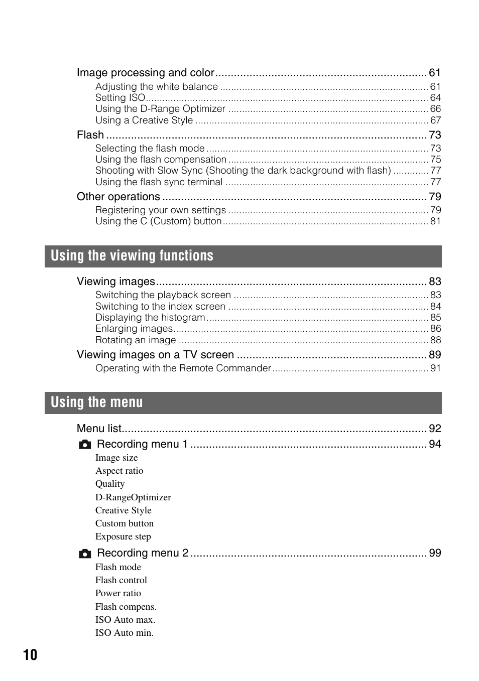 Using the viewing functions using the menu | Sony DSLR-A700 User Manual | Page 10 / 179