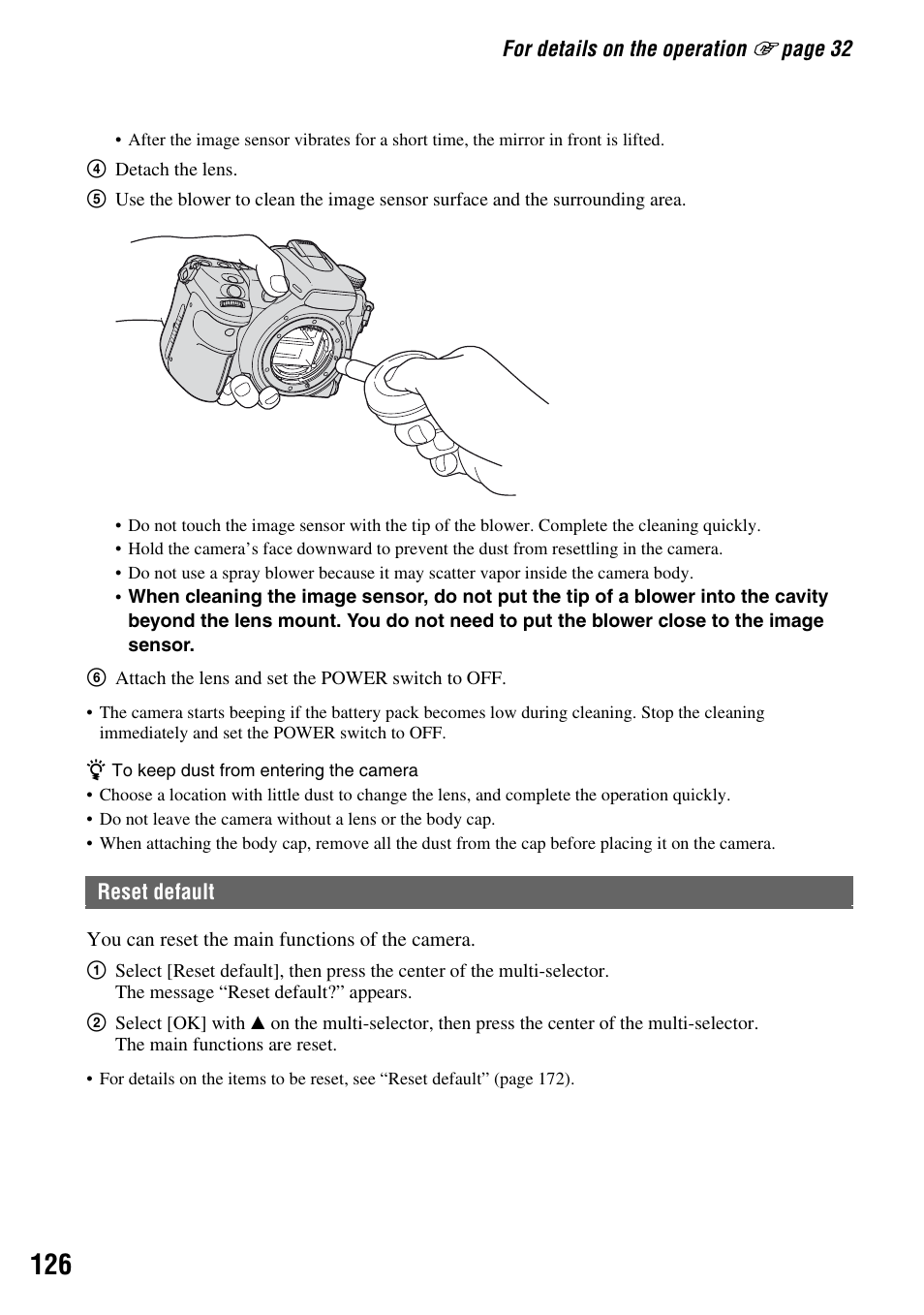 Reset default | Sony DSLR-A700 User Manual | Page 126 / 179