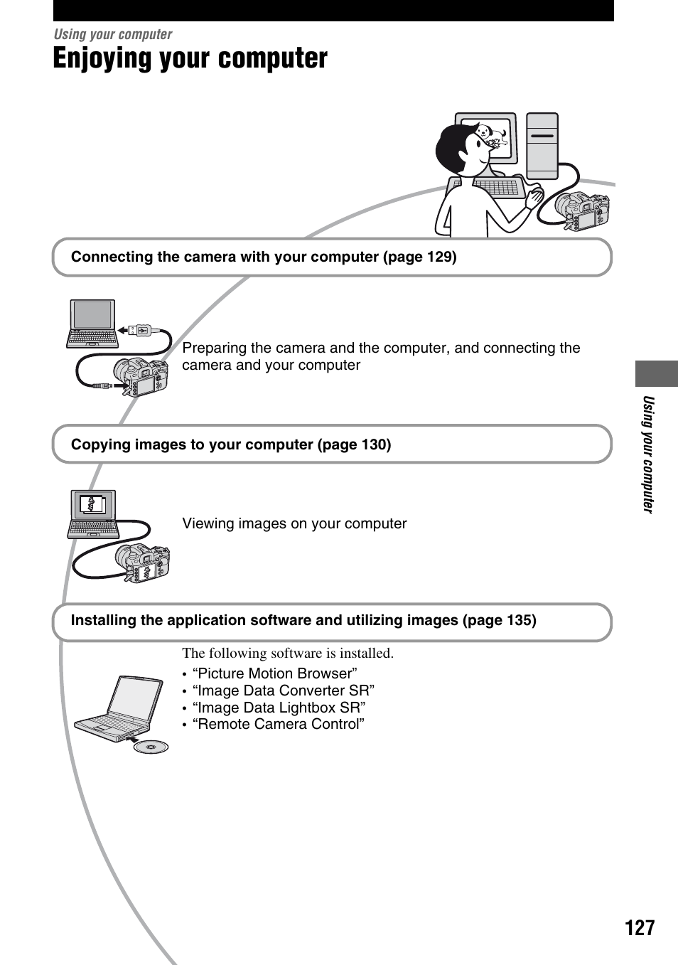 Using your computer, Enjoying your computer | Sony DSLR-A700 User Manual | Page 127 / 179