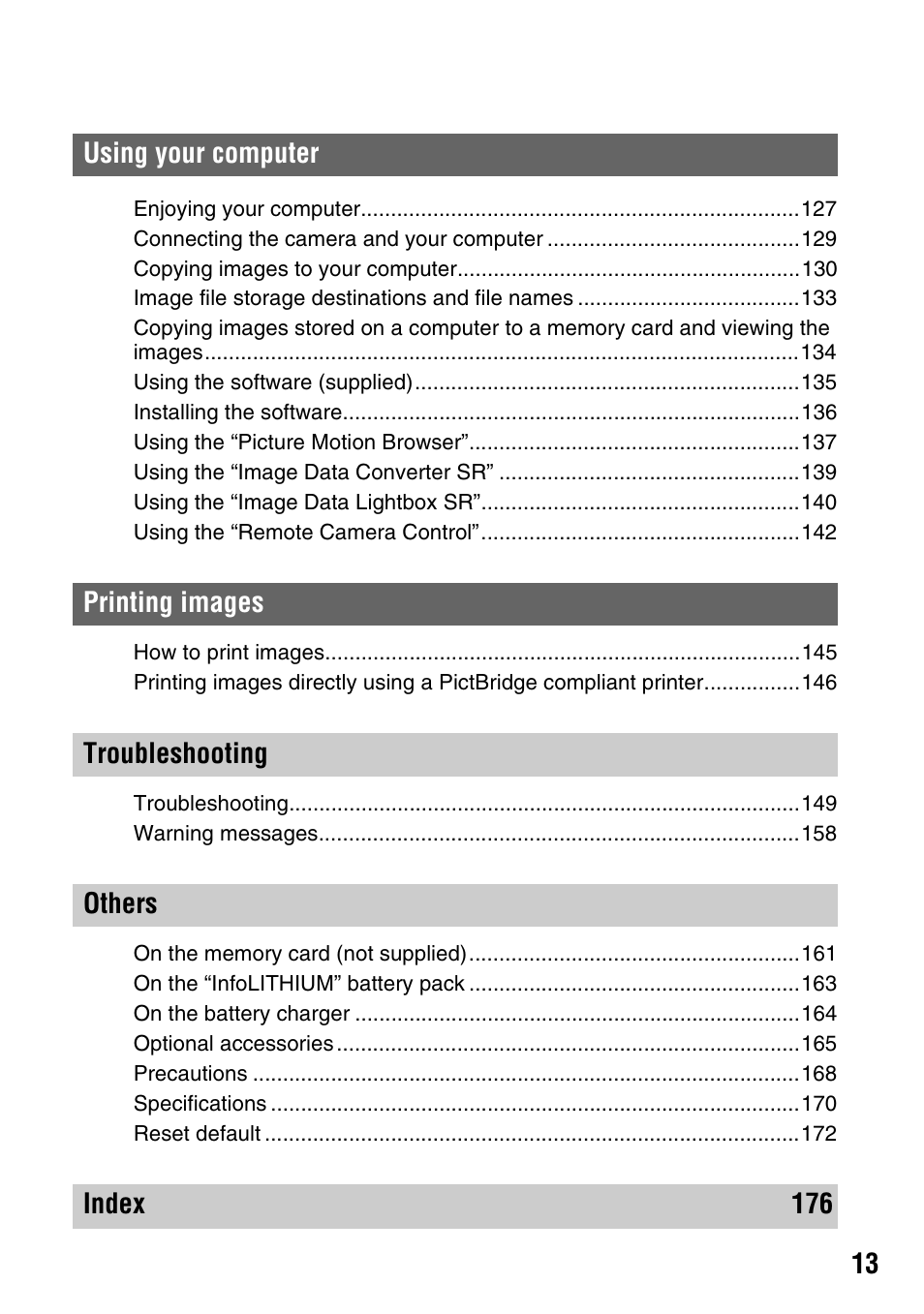 Sony DSLR-A700 User Manual | Page 13 / 179