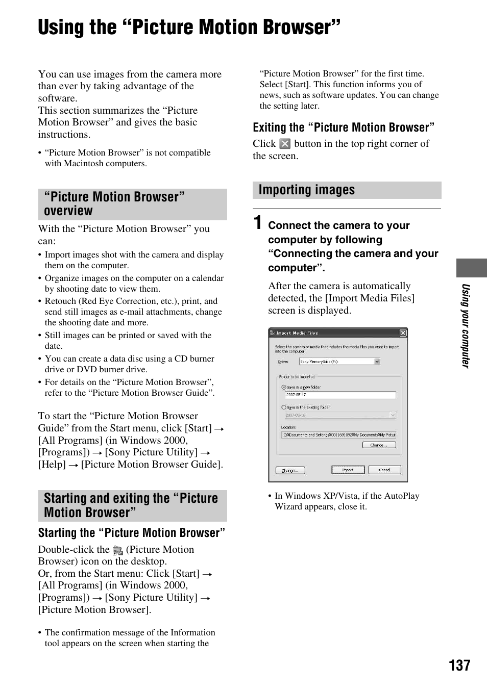 Using the “picture motion browser | Sony DSLR-A700 User Manual | Page 137 / 179