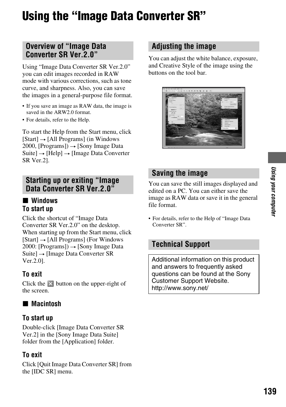 Using the “image data converter sr | Sony DSLR-A700 User Manual | Page 139 / 179